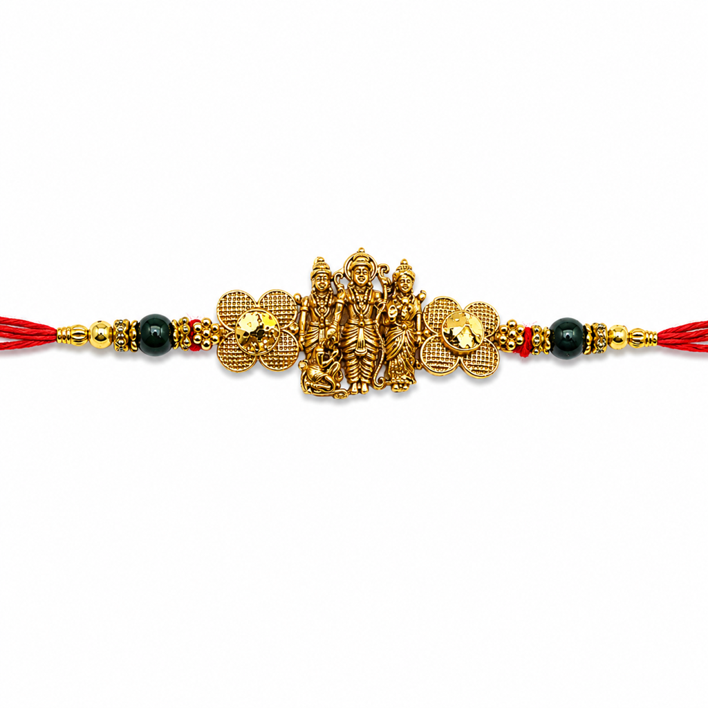 Yellow Antique Gold Ram Darbar Rakhi For Brother – Traditional Raksha Bandhan Thread Rakhi-16 : BV-SIA-RAM-DARBAR-16