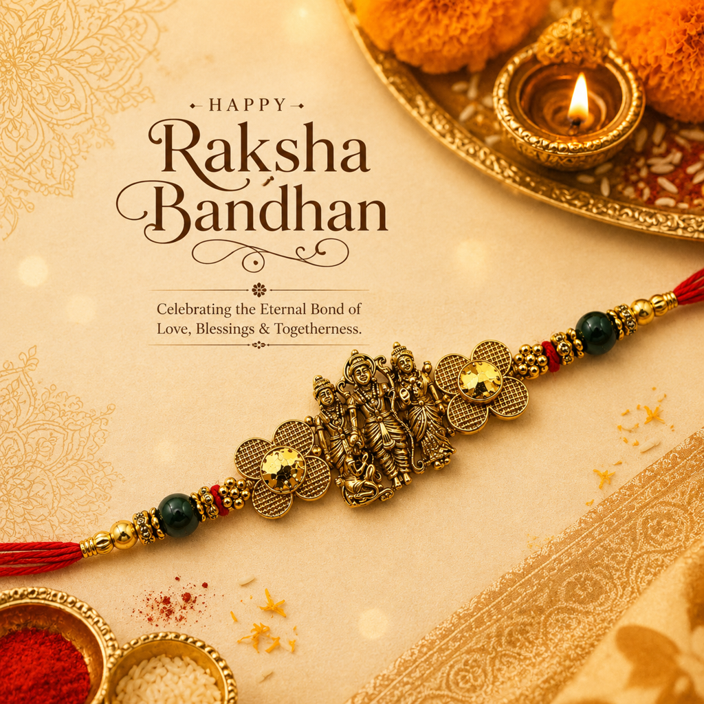 Yellow Antique Gold Ram Darbar Rakhi For Brother – Traditional Raksha Bandhan Thread Rakhi-16 : BV-SIA-RAM-DARBAR-16
