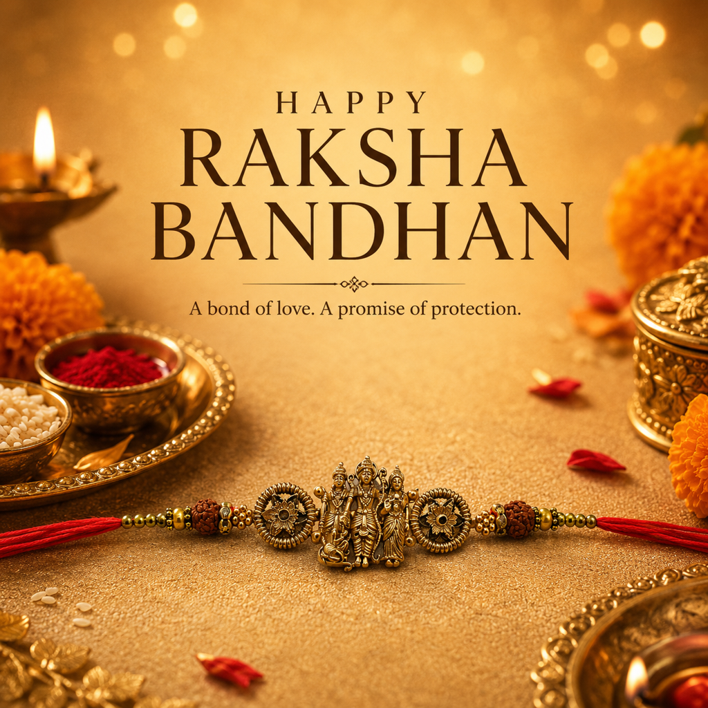 Yellow Antique Gold Ram Darbar Rakhi For Brother – Traditional Raksha Bandhan Thread Rakhi : BV-SIA-RAM-DARBAR-26