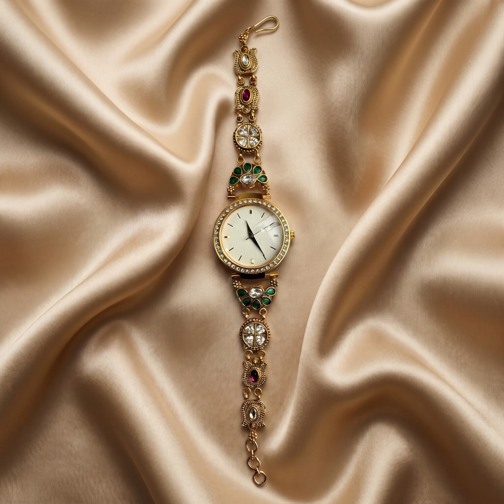 Crystal Bezel Kundan Quatrefoil Gold Watch : BV-SRT-BHTI-10