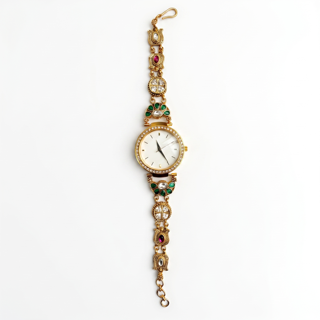 Crystal Bezel Kundan Quatrefoil Gold Watch : BV-SRT-BHTI-10