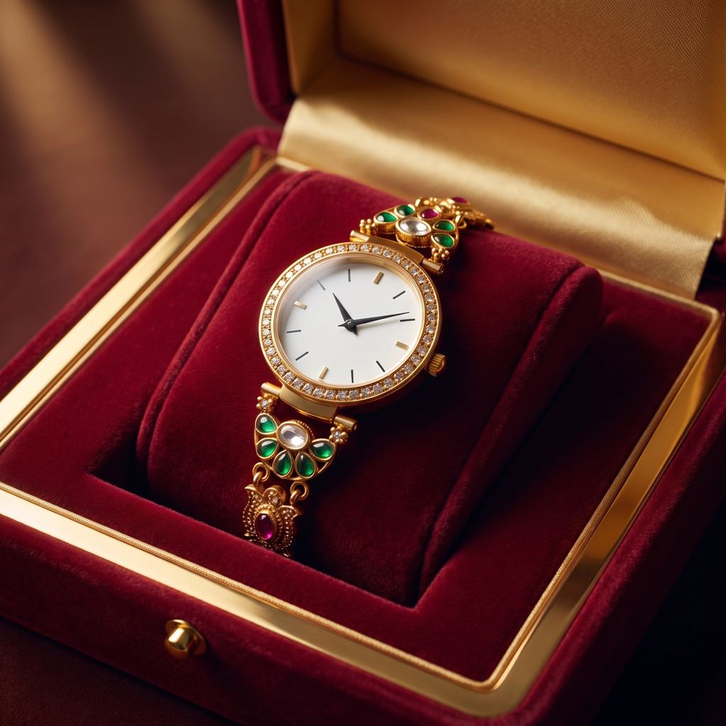 Crystal Bezel Kundan Quatrefoil Gold Watch : BV-SRT-BHTI-10