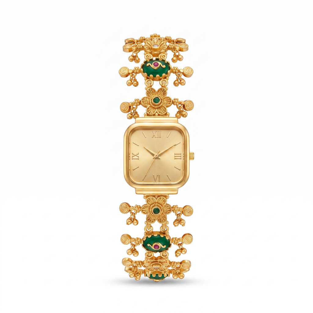 Floral Meenakari Square Dial Gold Watch : BV-SRT-BHTI-2