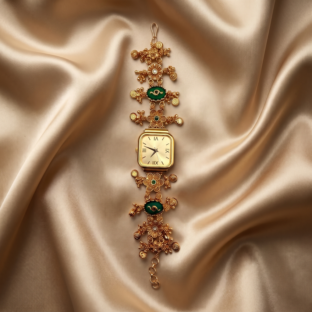 Floral Meenakari Square Dial Gold Watch : BV-SRT-BHTI-2
