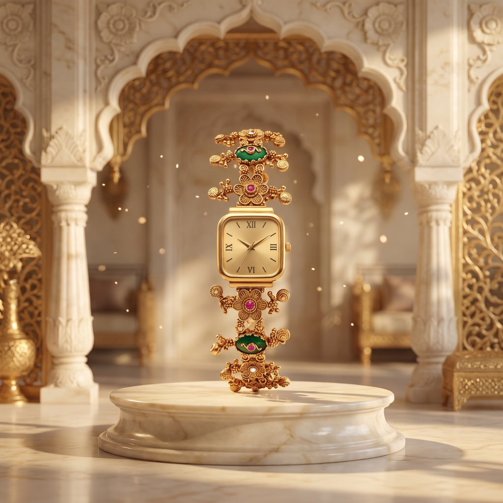 Floral Meenakari Square Dial Gold Watch : BV-SRT-BHTI-2