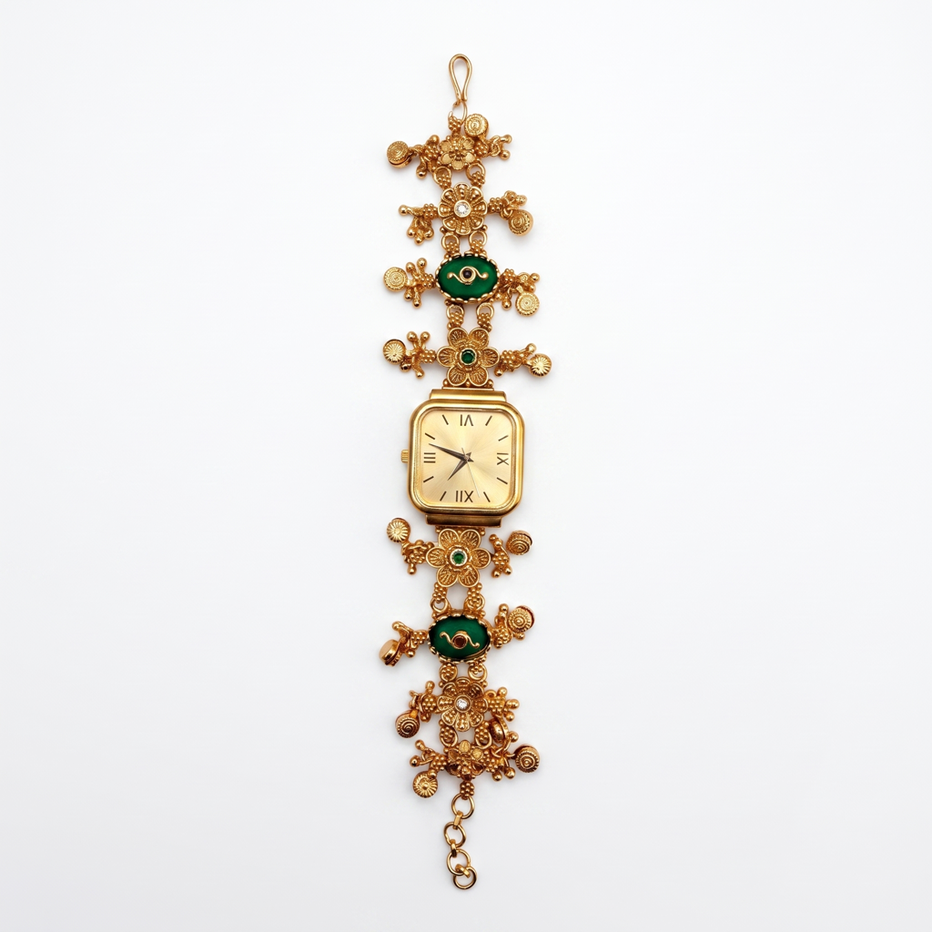 Floral Meenakari Square Dial Gold Watch : BV-SRT-BHTI-2