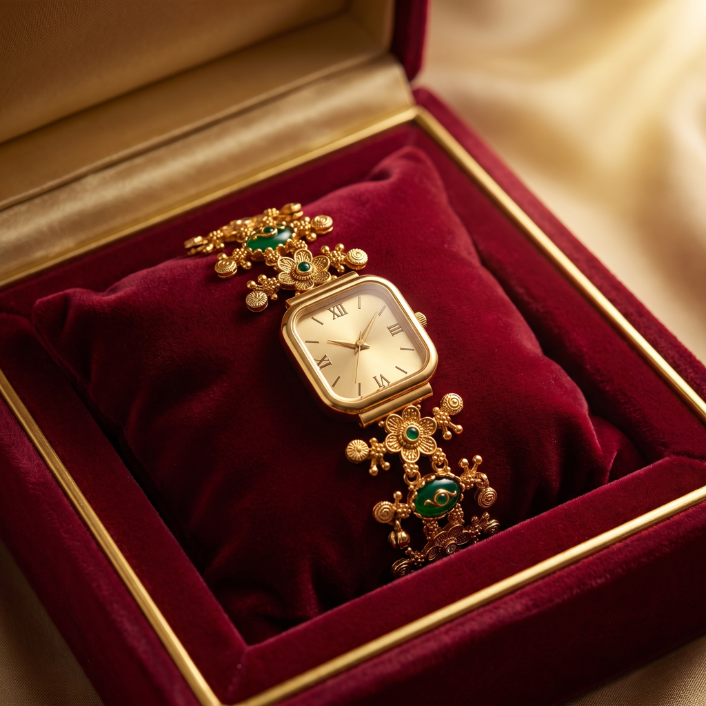 Floral Meenakari Square Dial Gold Watch : BV-SRT-BHTI-2