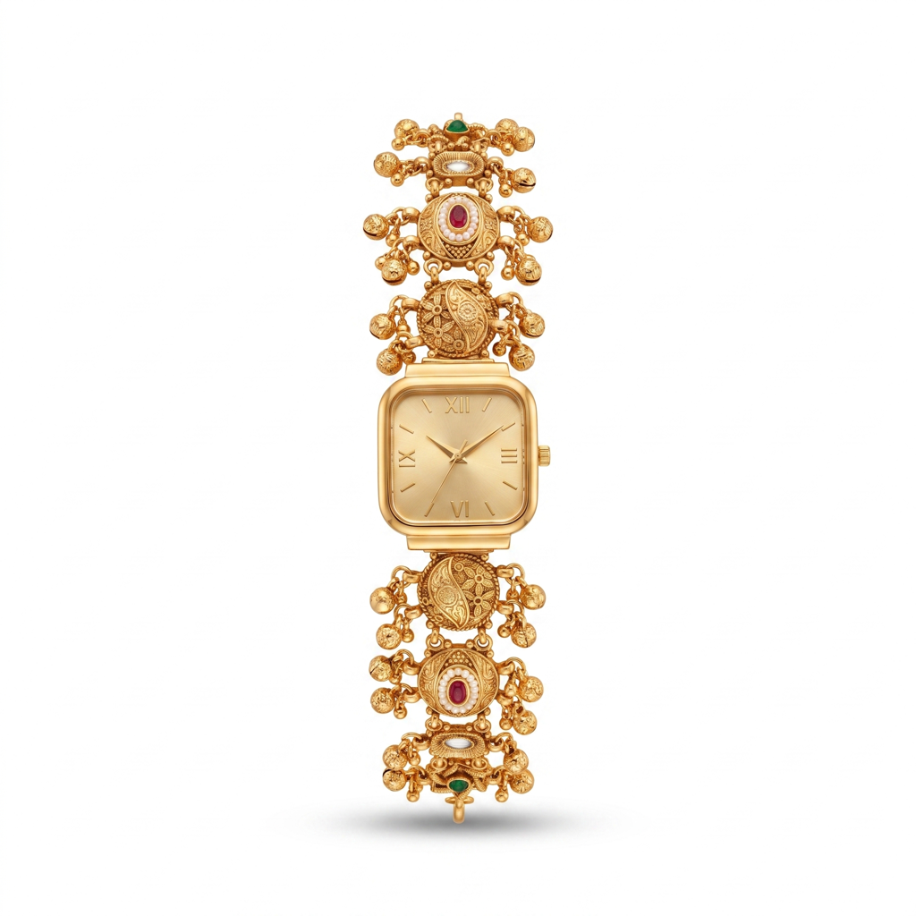 Paisley Ghungroo Ruby Pearl Gold Watch : BV-SRT-BHTI-3