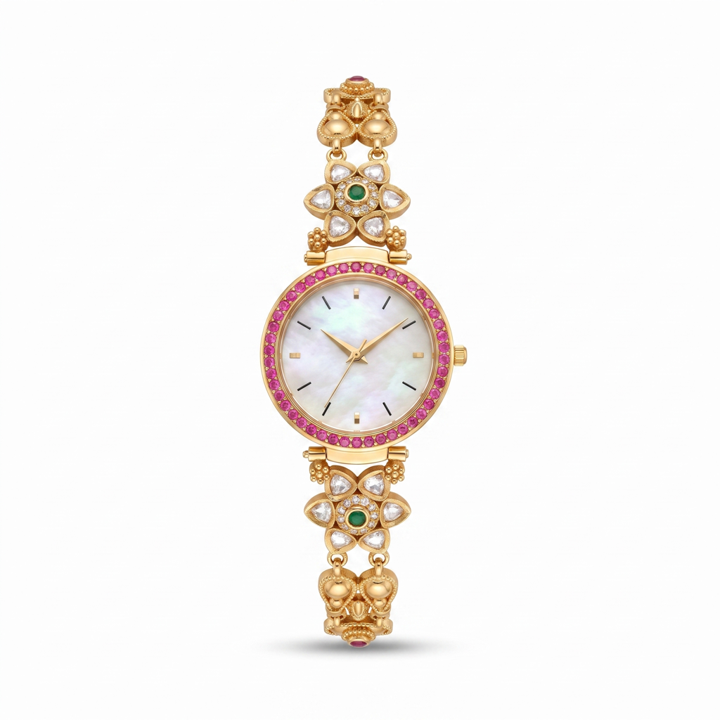 Polki Clover Ruby Bezel Mother Of Pearl Watch : BV-SRT-BHTI-5