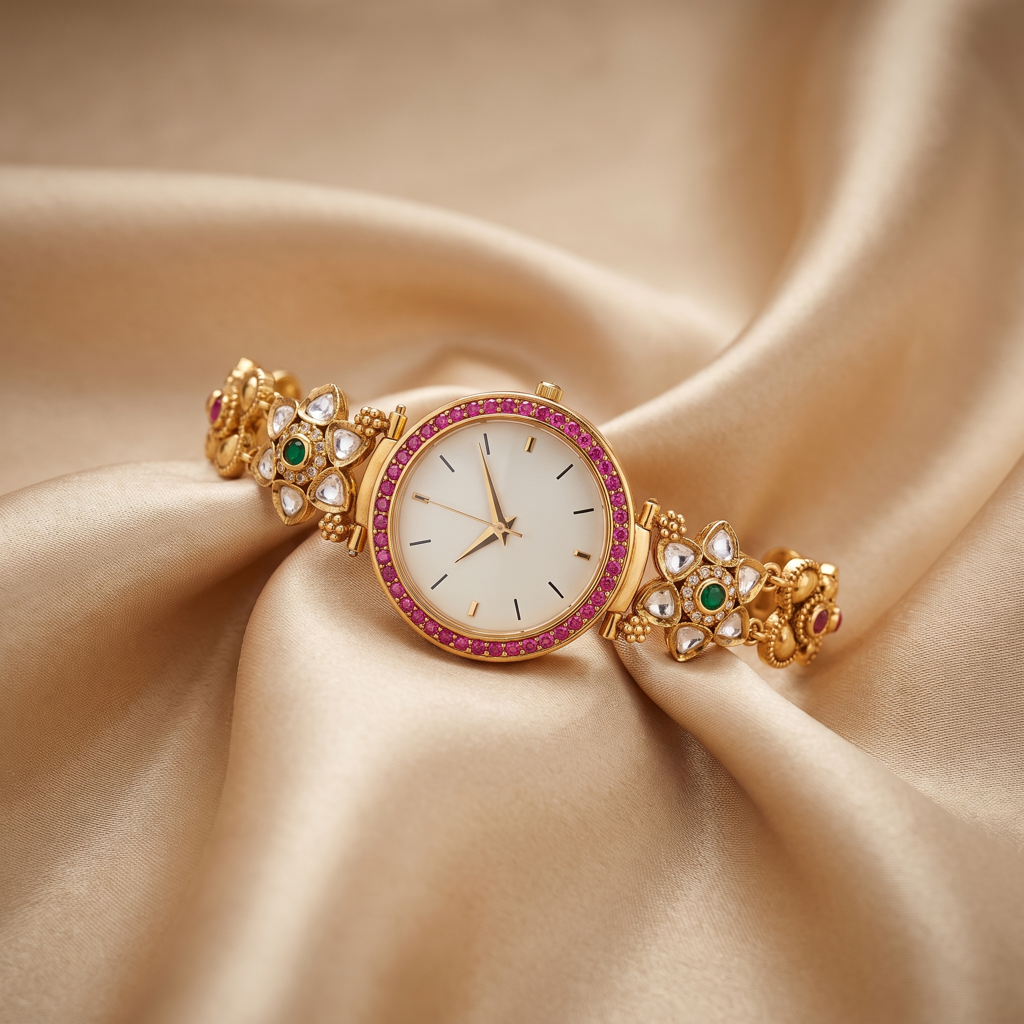Polki Clover Ruby Bezel Mother Of Pearl Watch : BV-SRT-BHTI-5