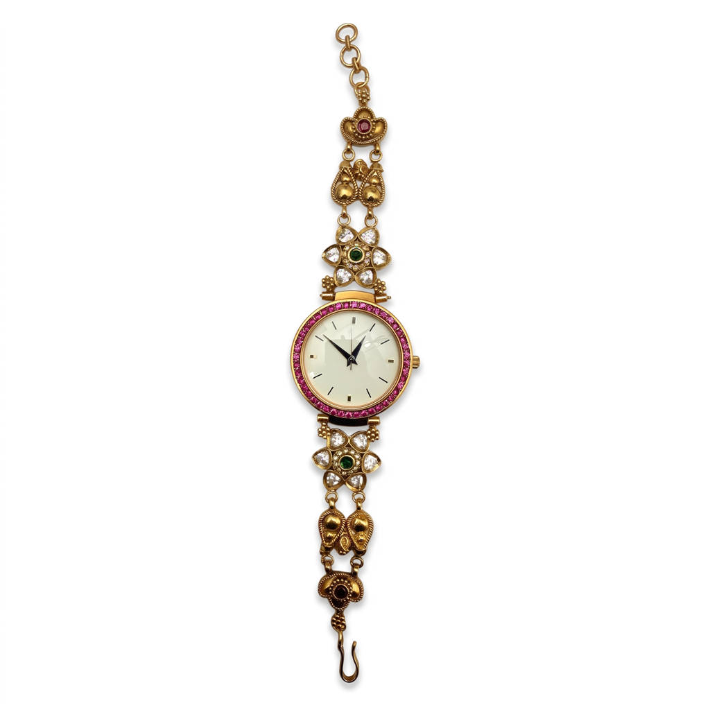 Polki Clover Ruby Bezel Mother Of Pearl Watch : BV-SRT-BHTI-5