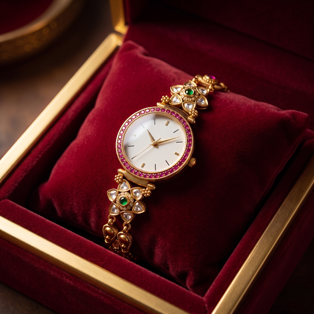 Polki Clover Ruby Bezel Mother Of Pearl Watch : BV-SRT-BHTI-5