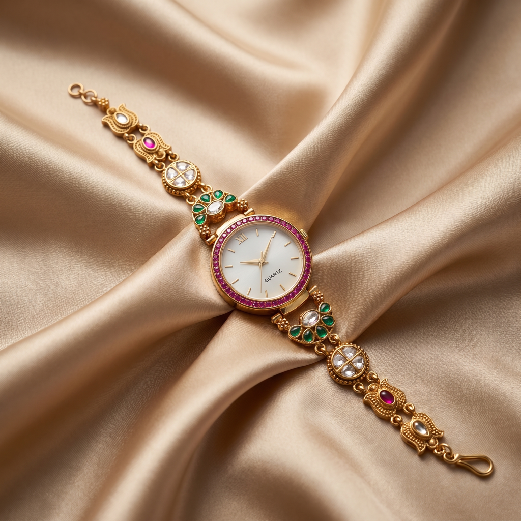 Emerald Petal Ruby Bezel White Dial Watch : BV-SRT-BHTI-6