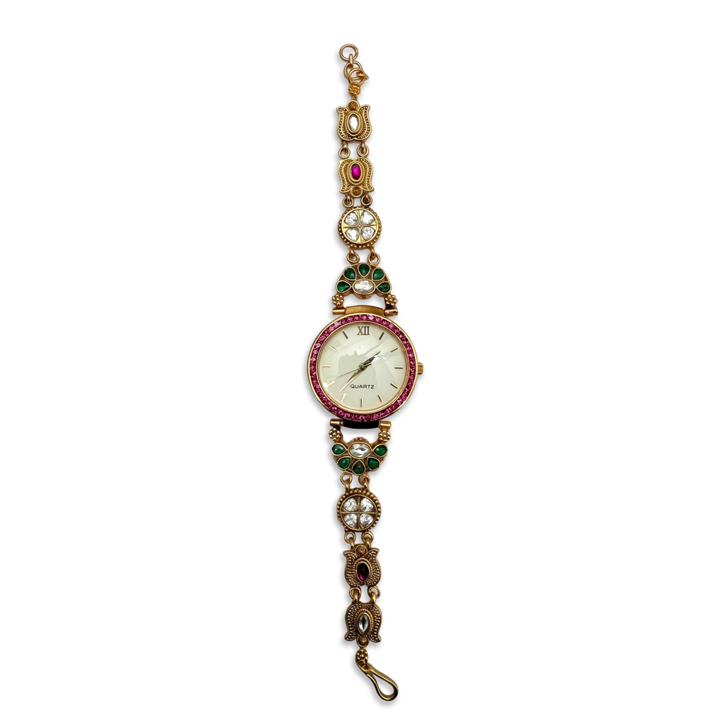 Emerald Petal Ruby Bezel White Dial Watch : BV-SRT-BHTI-6