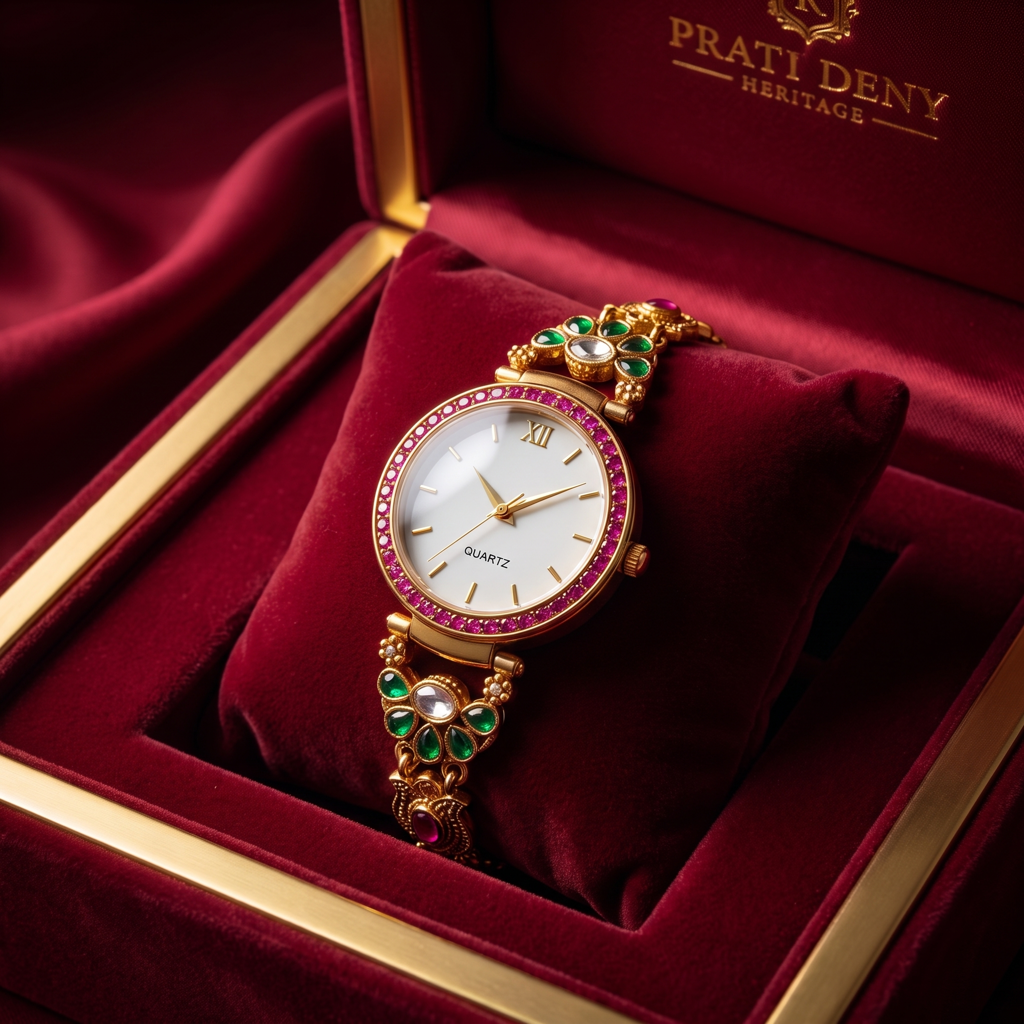 Emerald Petal Ruby Bezel White Dial Watch : BV-SRT-BHTI-6
