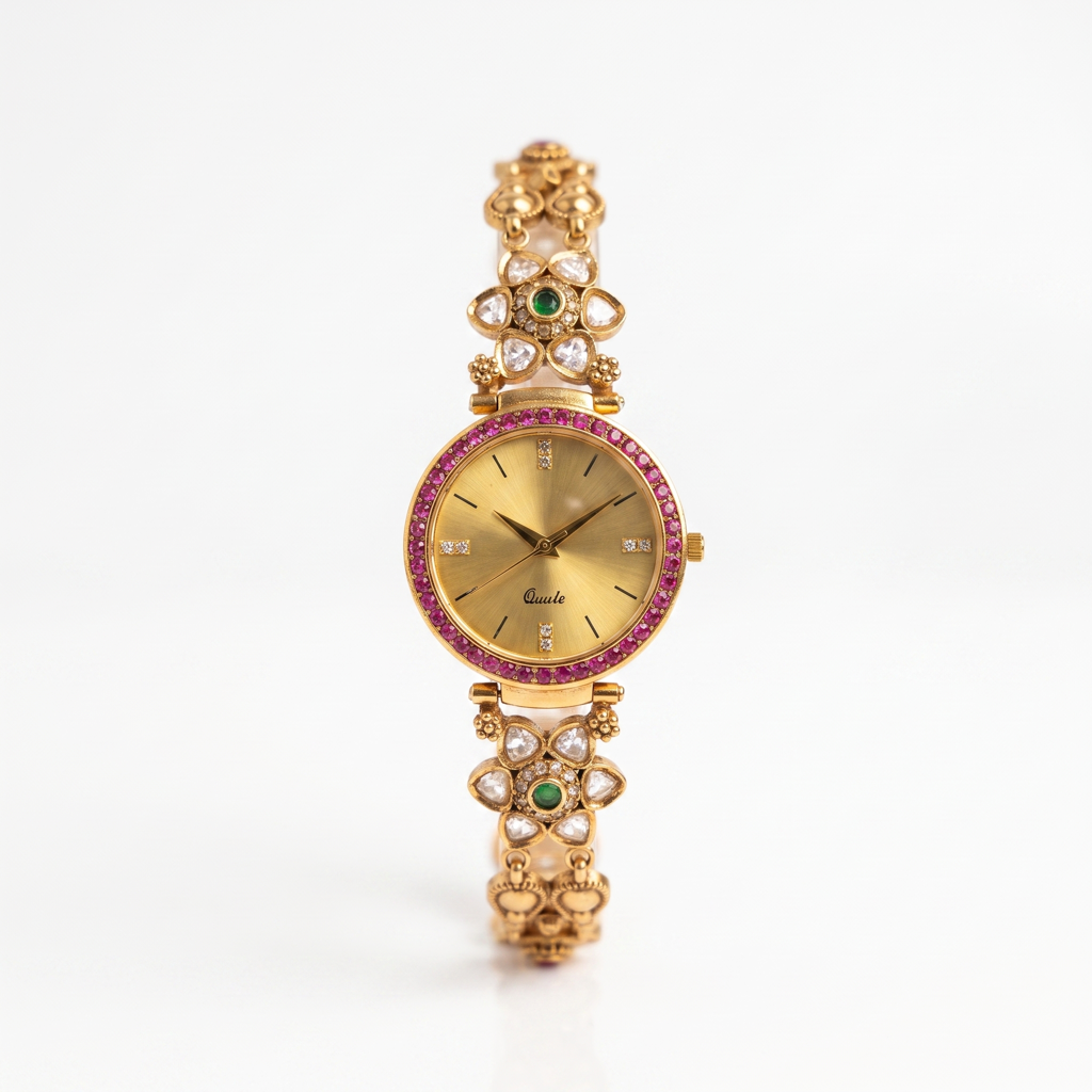 Champagne Sunray Ruby Bezel Polki Watch : BV-SRT-BHTI-9