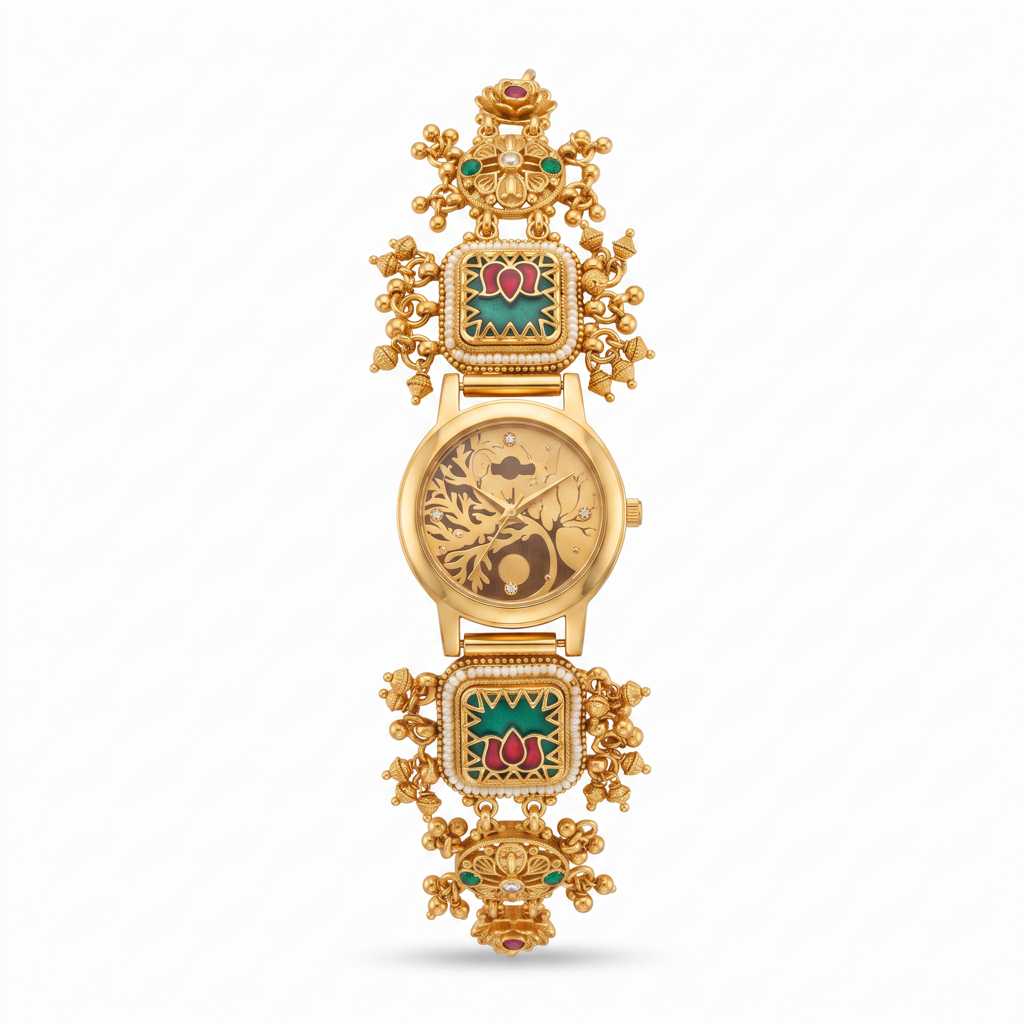 Tree Of Life Meenakari Lotus Gold Watch : BV-SRT-SIA-4
