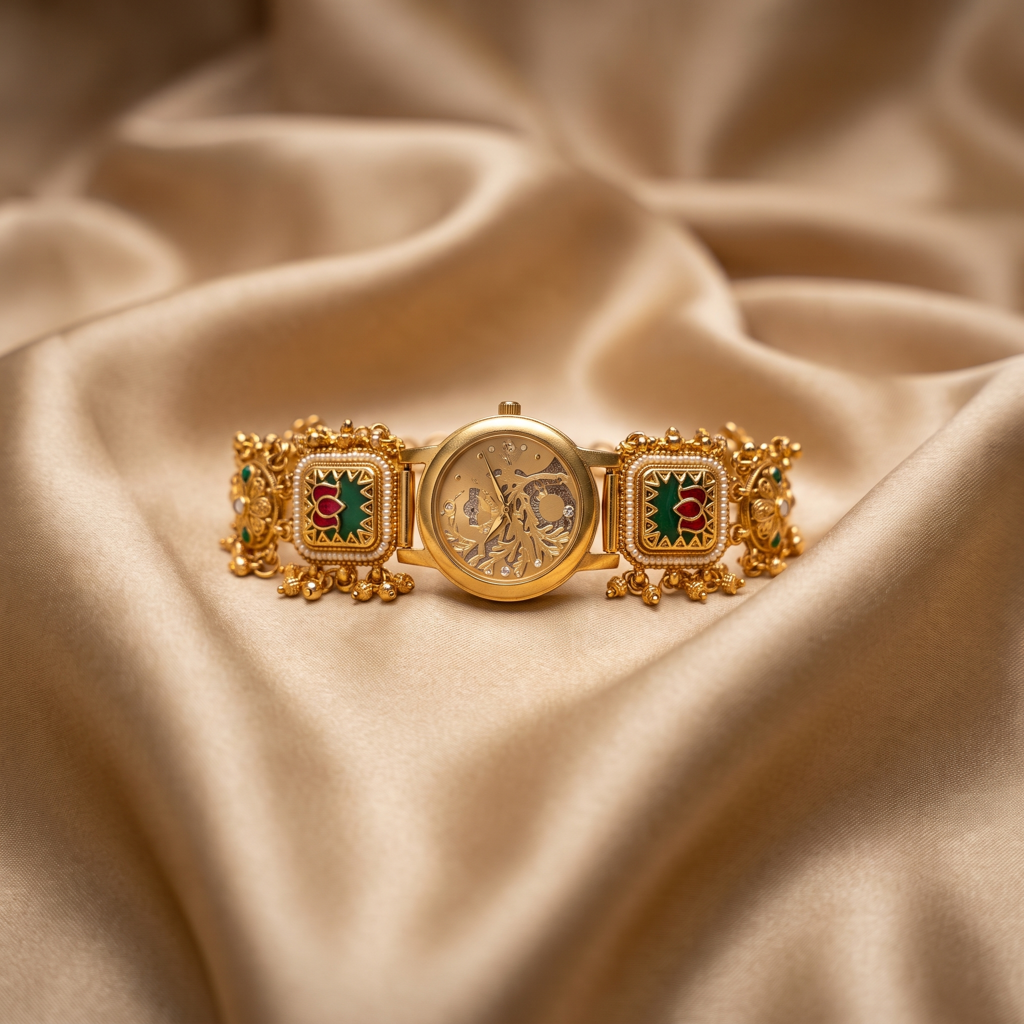 Tree Of Life Meenakari Lotus Gold Watch : BV-SRT-SIA-4
