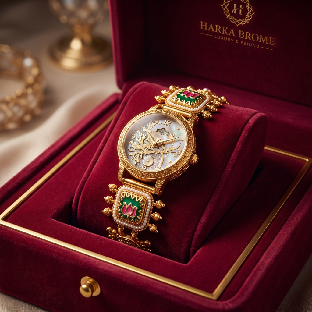 Tree Of Life Meenakari Lotus Gold Watch : BV-SRT-SIA-4