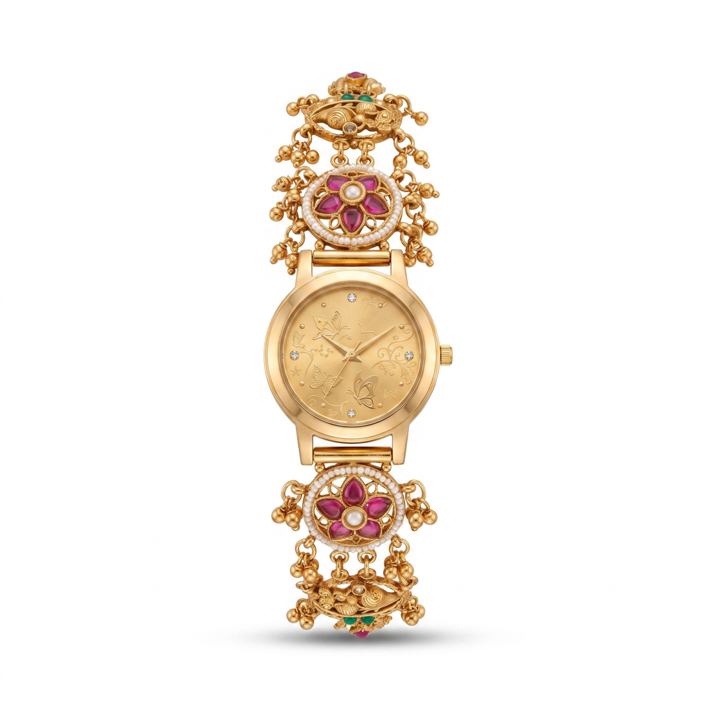 Butterfly Garden Etched Gold Dial Watch : BV-SRT-SIA-5