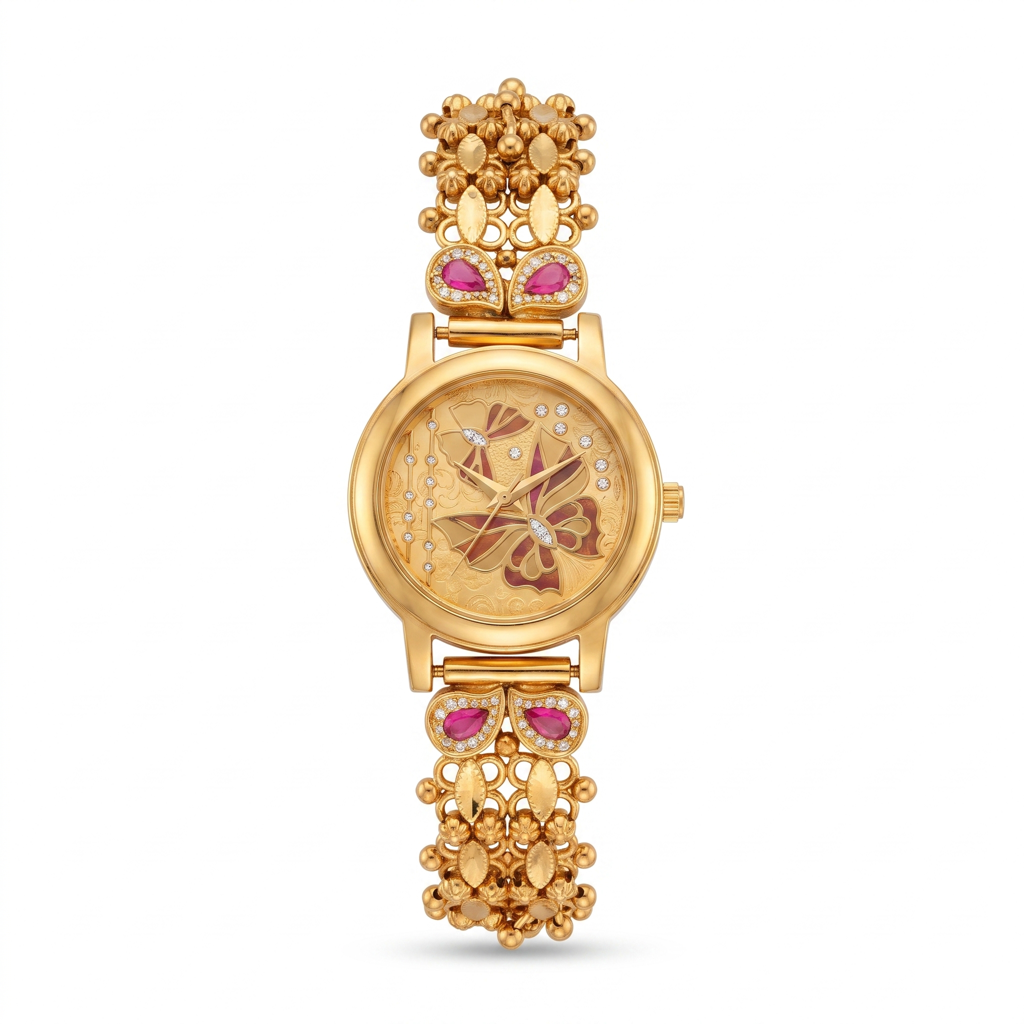 Crimson Butterfly Enamel Gold Dial Watch : BV-SRT-SIA-6