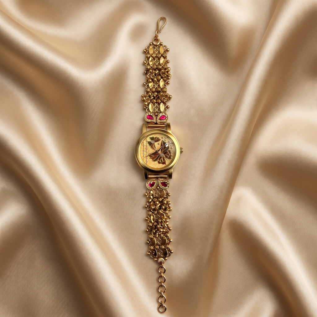 Crimson Butterfly Enamel Gold Dial Watch : BV-SRT-SIA-6