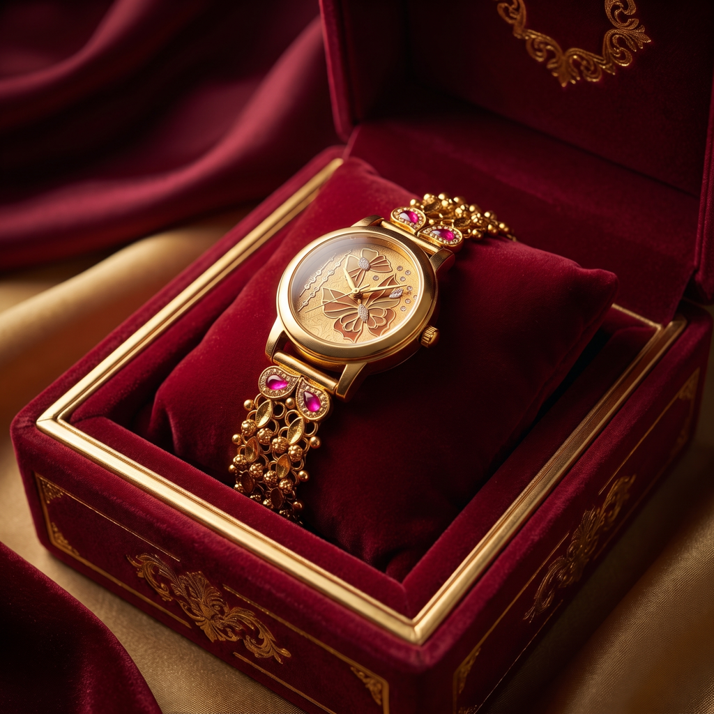 Crimson Butterfly Enamel Gold Dial Watch : BV-SRT-SIA-6