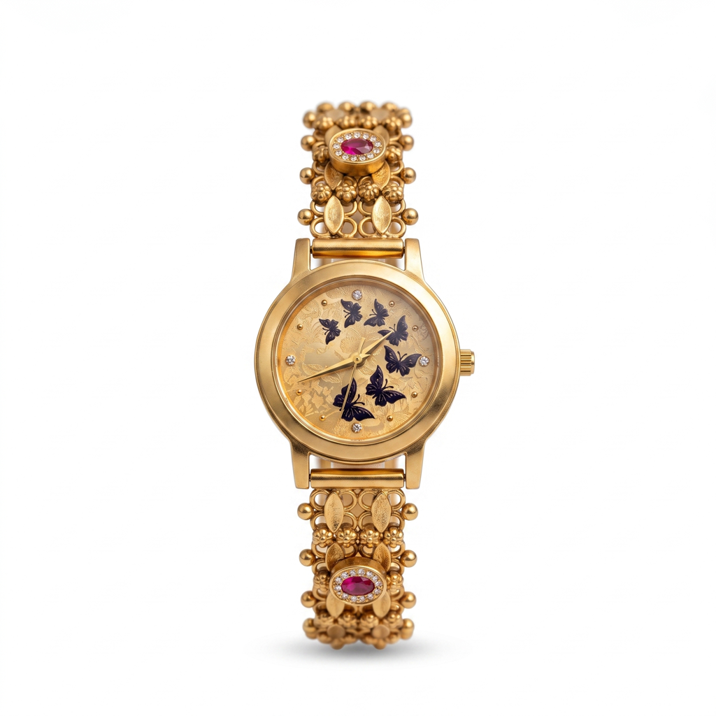 Midnight Butterfly Enamel Gold Dial Watch : BV-SRT-SIA-7