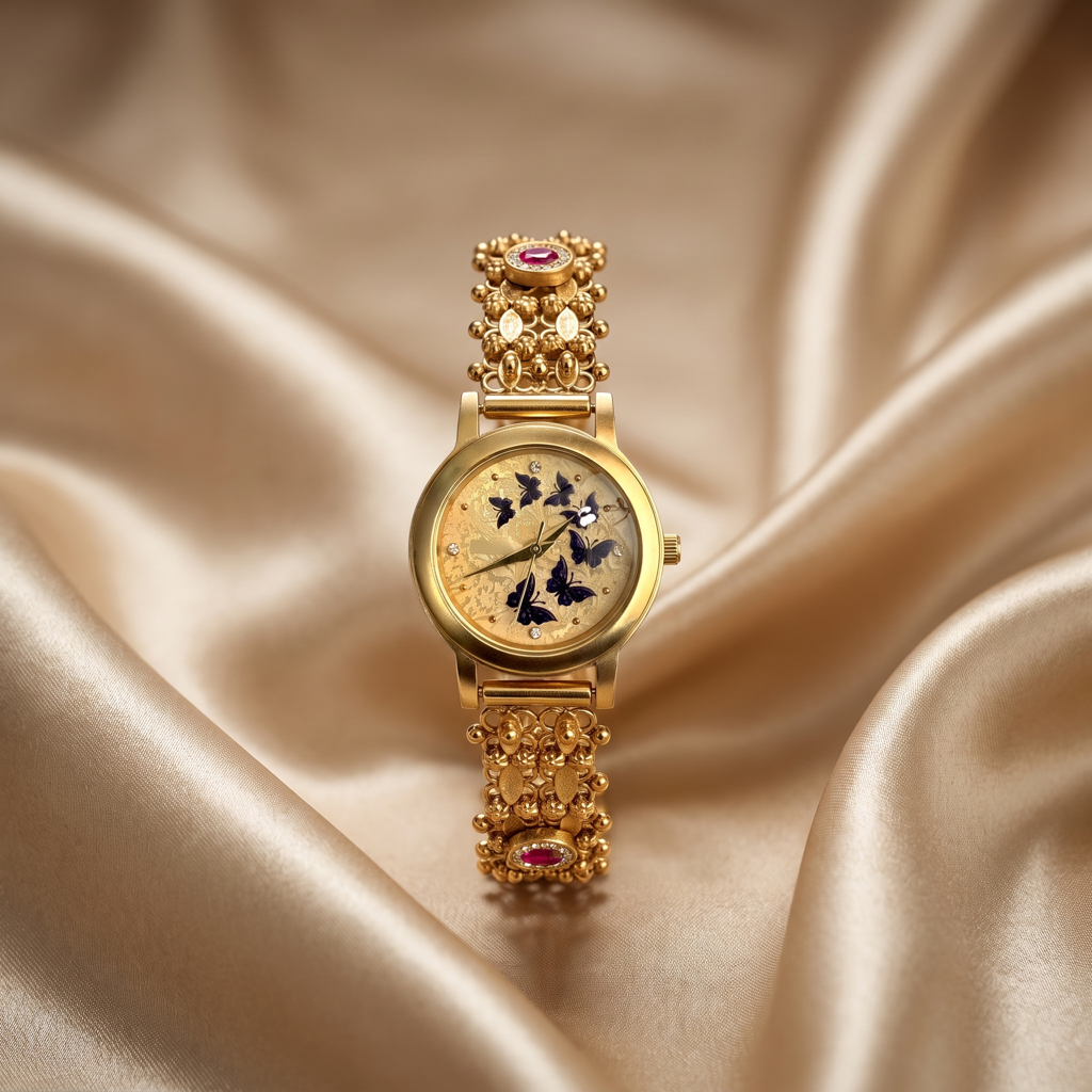 Midnight Butterfly Enamel Gold Dial Watch : BV-SRT-SIA-7