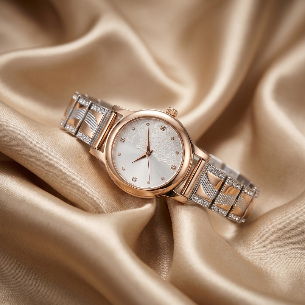 Two Tone Rose Gold Silver Crystal Watch : BV-SRT-SIA-8