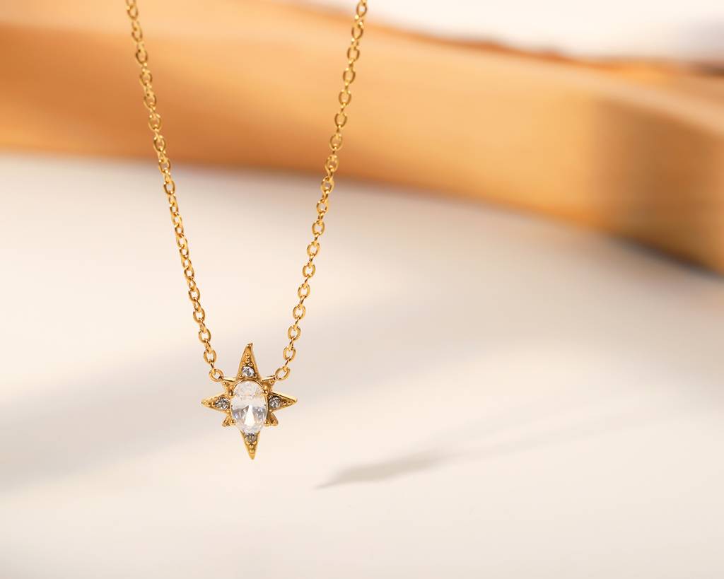 18Kt Gold Plated Octogonal Star Pendant Neckalce, Celest : INCELEST