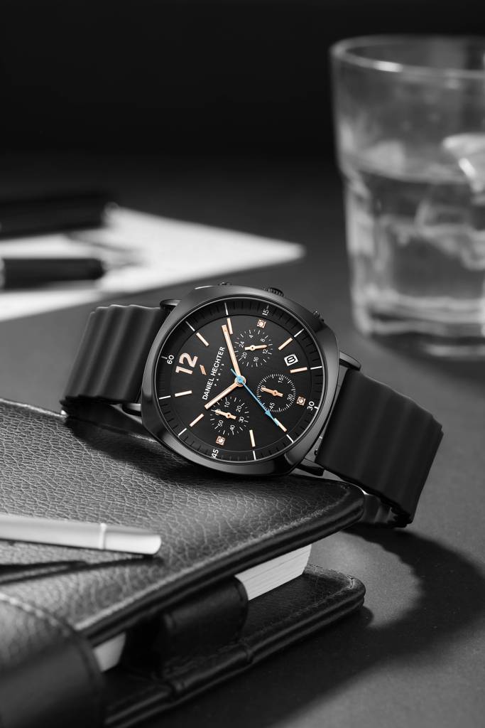 Daniel Hechter Paris Cluny Collection Multifunction Watch For Men With Round Dial, Date Display And Wavy Pattern  : DHM1019-01