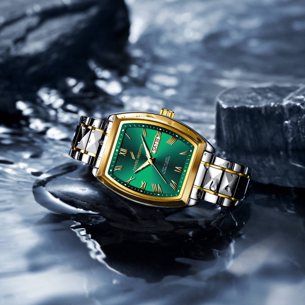 Daniel Hechter Duroc Collection Luxury Watch For Men With Roman Indices, Day-Date Display And Two-Tone Studded St : DHM1025-33