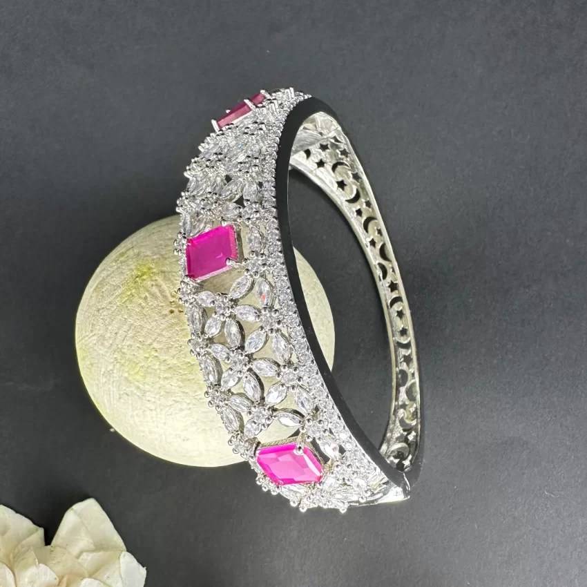 Ruby Cz Stones Studded Silver Plated Women’S Bracelet : sg44g
