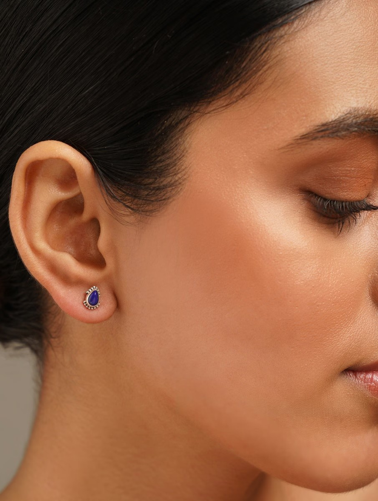 925 Sterling Silver Lapis Lazuli Stud Earrings : ARSSE719