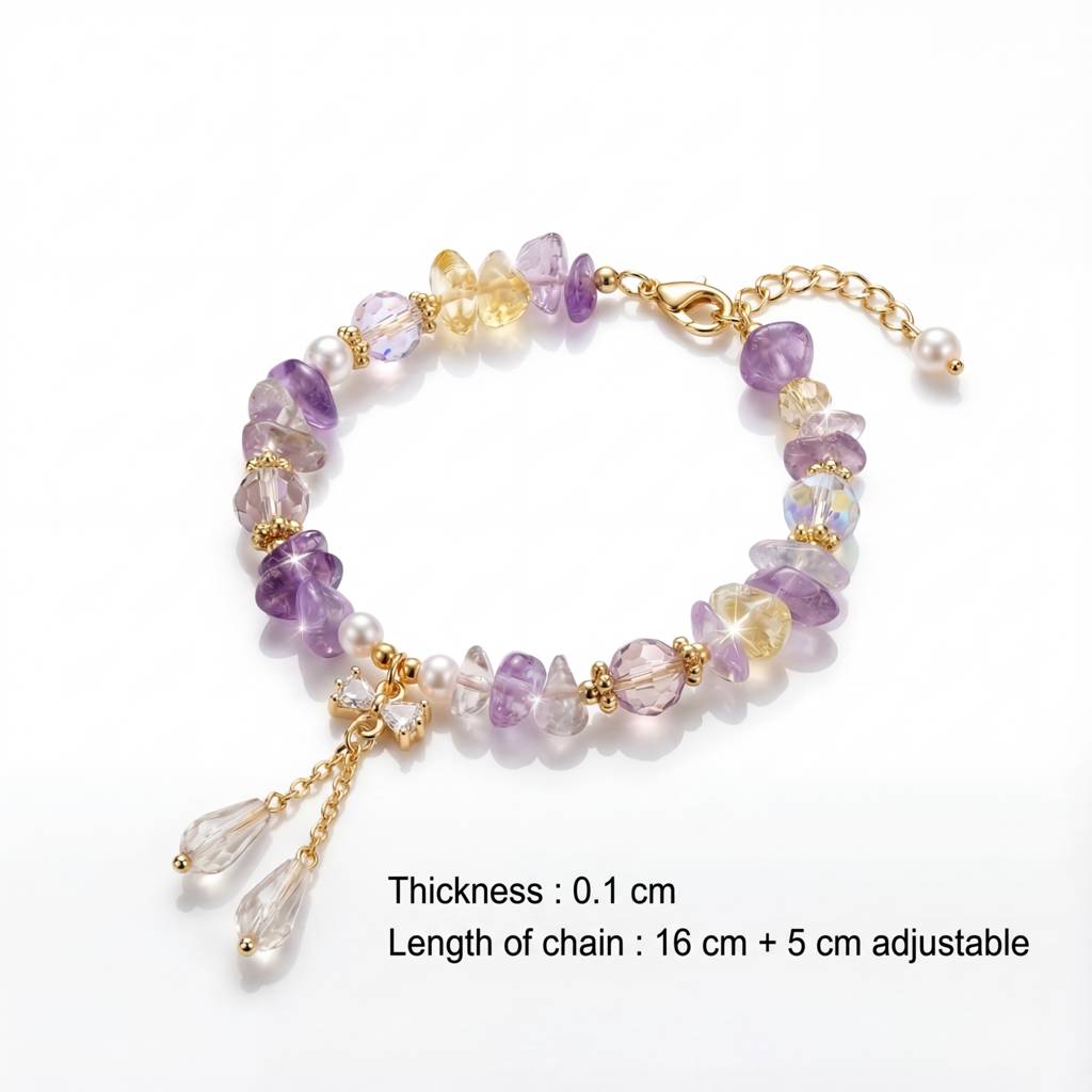 Korean Celestial Harmony Amethyst & Citrine Beaded Charm Bracelet : YUFSBR201
