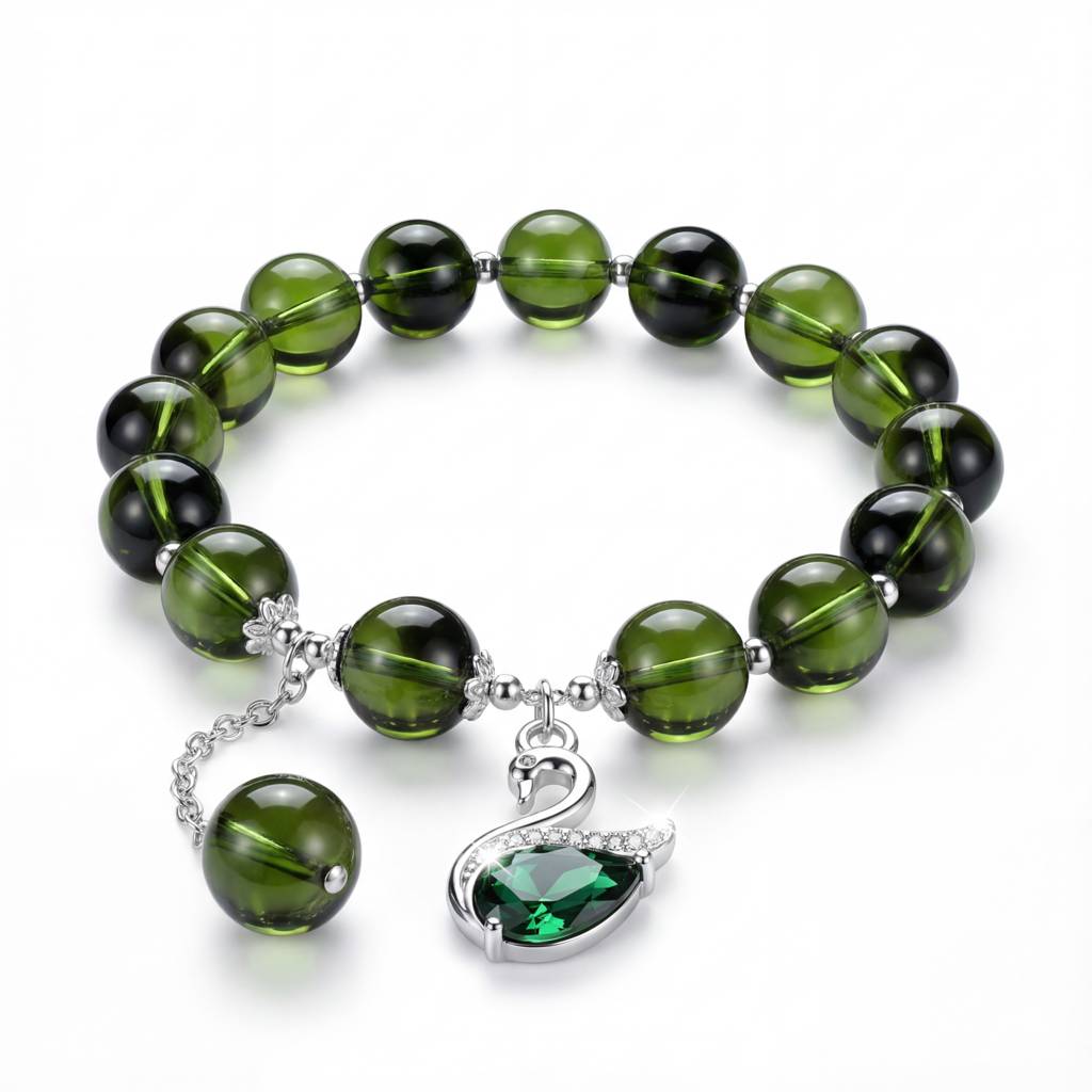 Korean Emerald Swan Deep Green Beaded Bracelet : YUFSBR217