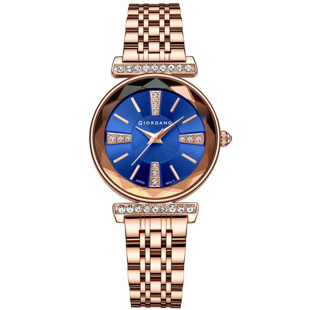 Giordano Stylish Diamond Studded Analog Wrist Watch For Women With Elegant Diamond Cut Glass And Glass Coated St : GZ-60084-44