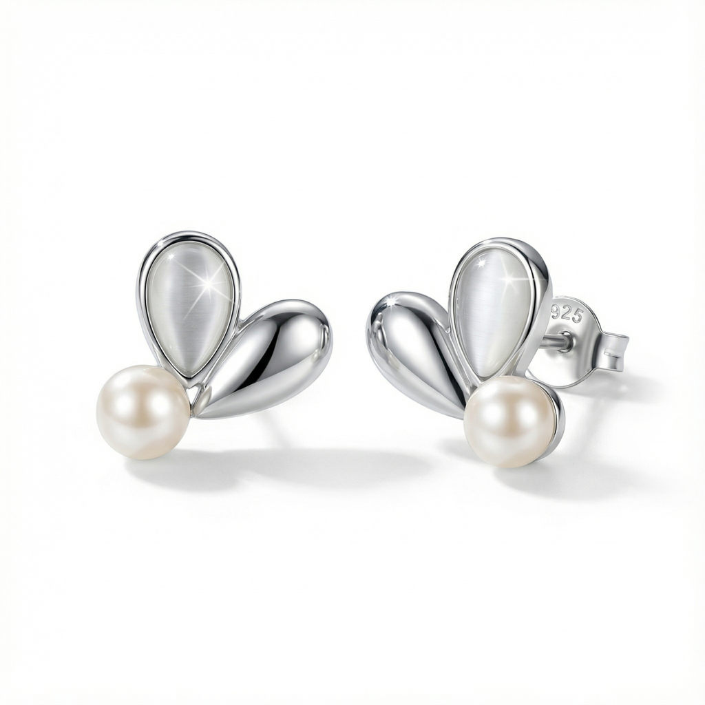 Korean  Silver Duo Heart Studs : YUFSER218