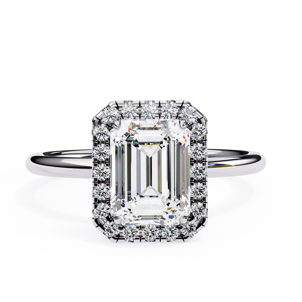 1.83Ct Emerald Cut Lab Grown Diamond Halo Engagement Ring : ZY-048