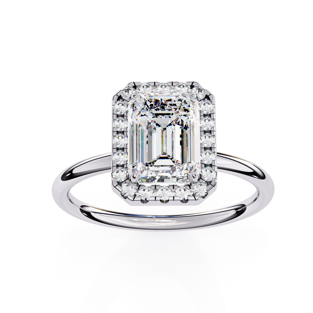 1.83Ct Emerald Cut Lab Grown Diamond Halo Engagement Ring : ZY-048