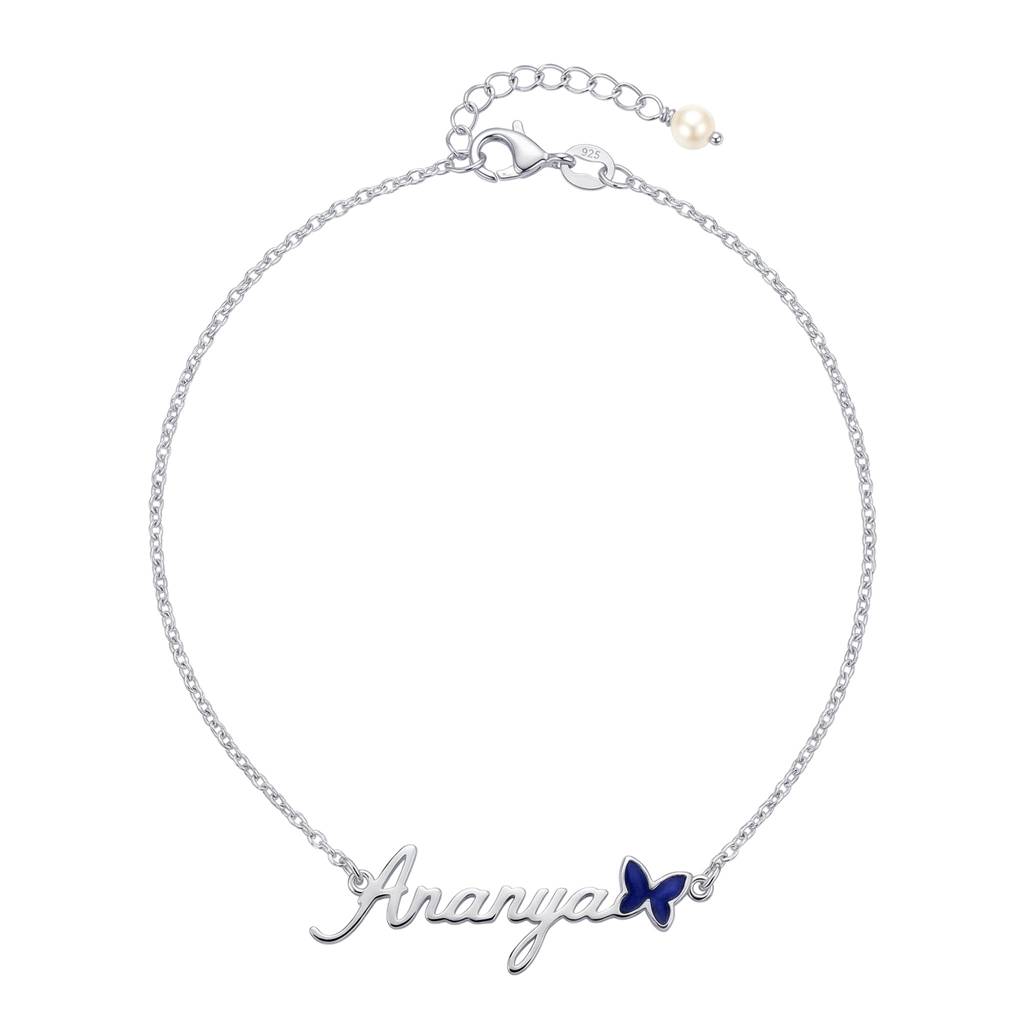 Farfalla Personalized Name Butterfly Charm Women'S Anklet : CAN01SL