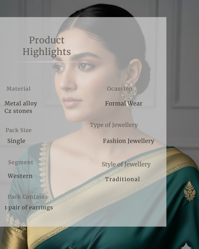 Emerald Ruby Kundan Round Studs With Pearl Drop : sis24