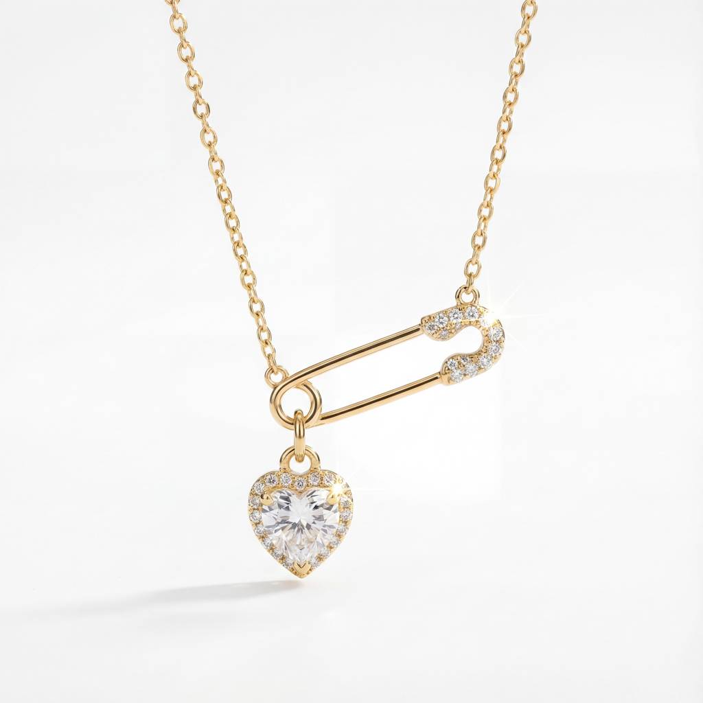 Secure Love Safety Pin & Heart Necklace : YUFSNL214