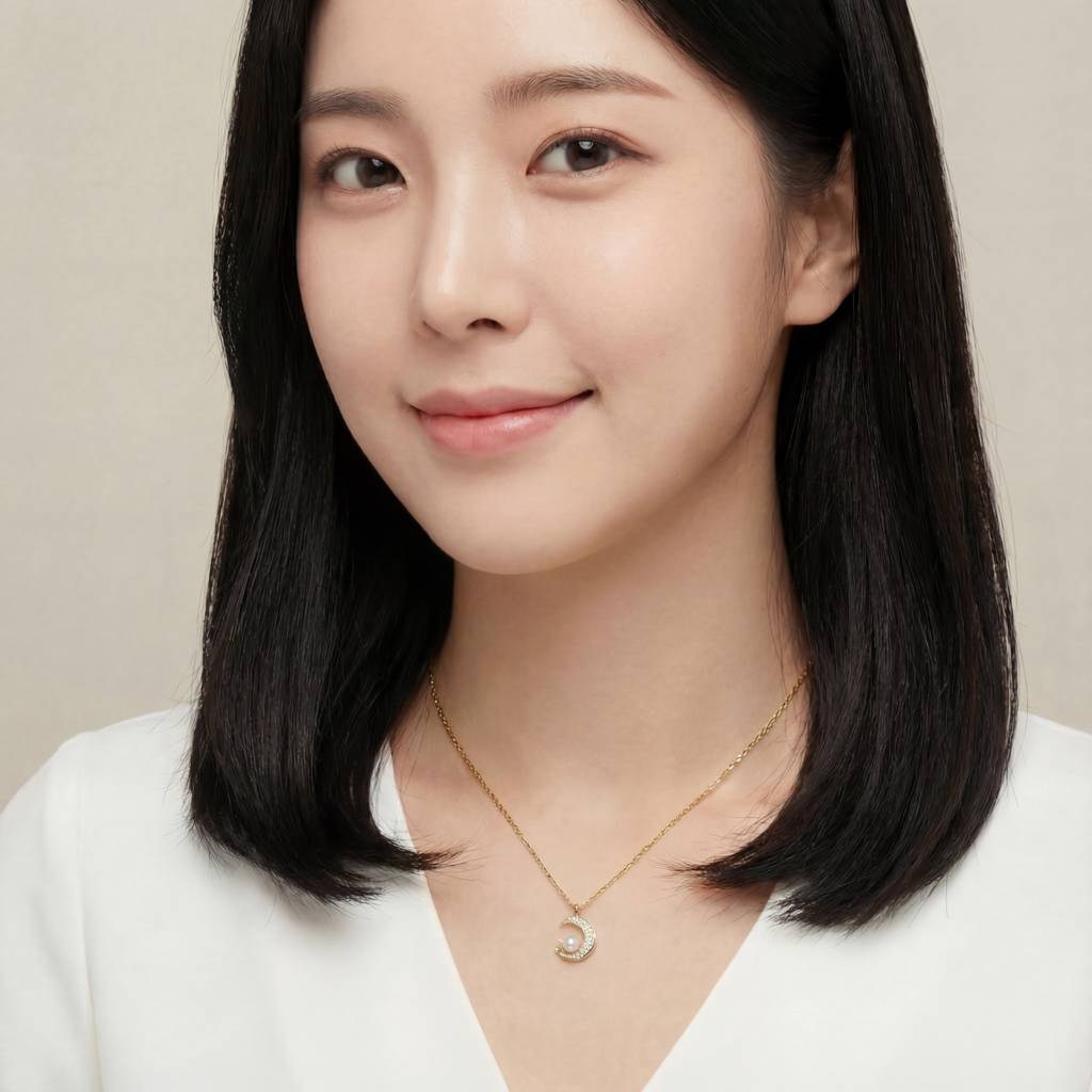 Korean Dreamer Crescent Moon & Pearl Necklace : YUFSNL215-YG