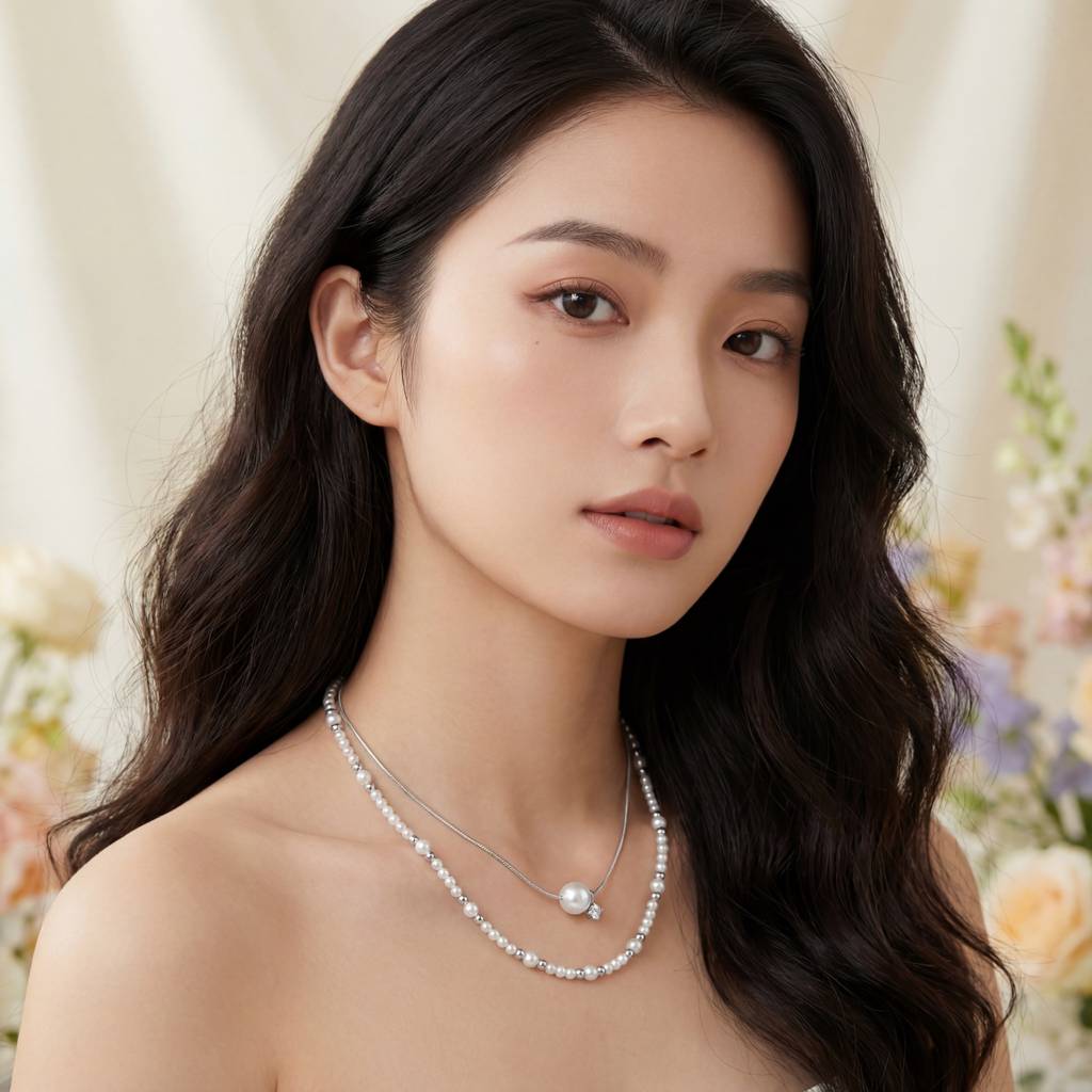 Korean Starlight Symphony Double-Layer Pearl Necklace : YUFSNL241