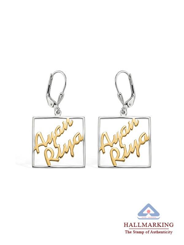Personalized Two-Tone Couple Name Earrings : CER062T