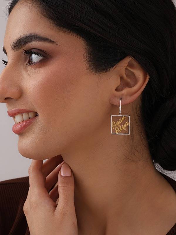 Personalized Two-Tone Couple Name Earrings : CER062T