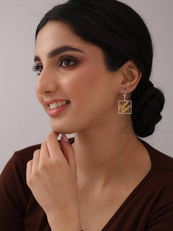 Personalized Two-Tone Couple Name Earrings : CER062T