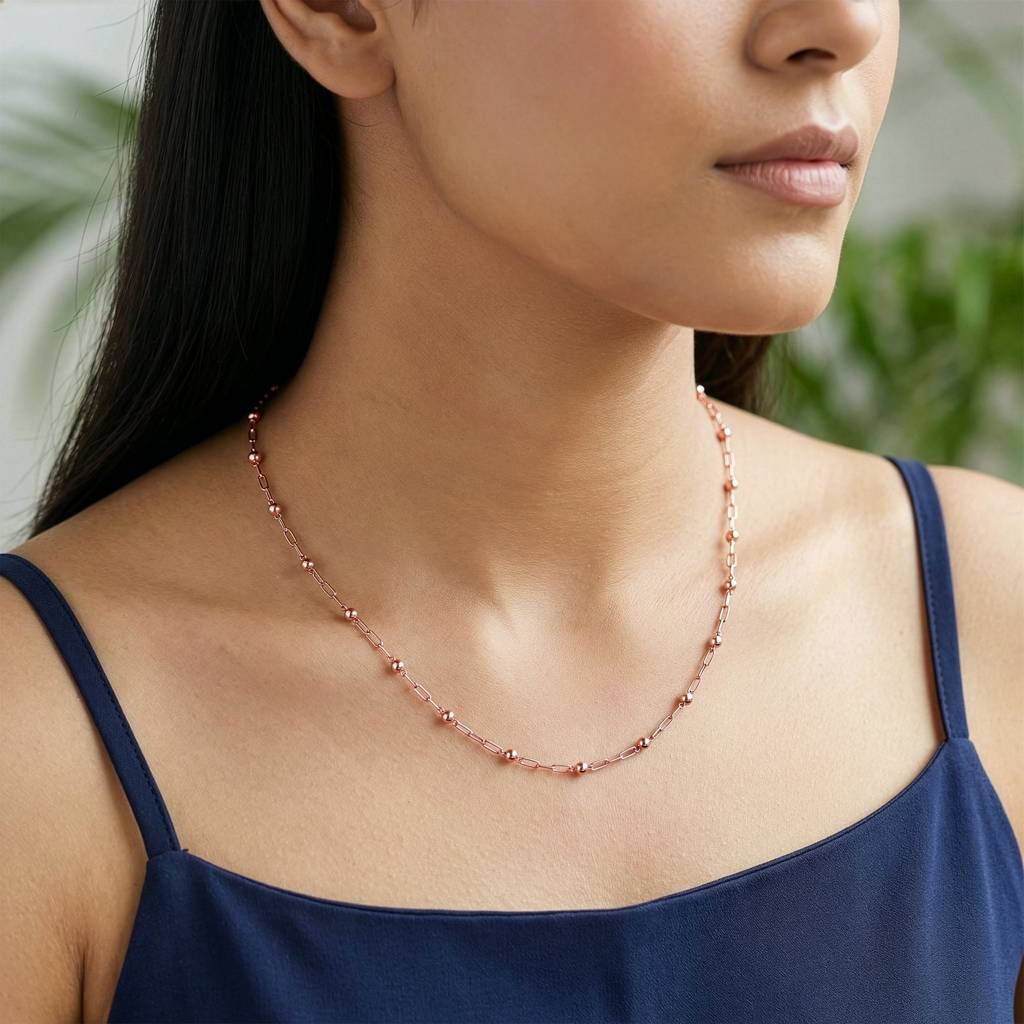 925 Silver Rose Gold Linea Bead Chain|Gifts For Women And Girls | With Certificate Of Authenticity And 925 Stamp | 6  : CH0284